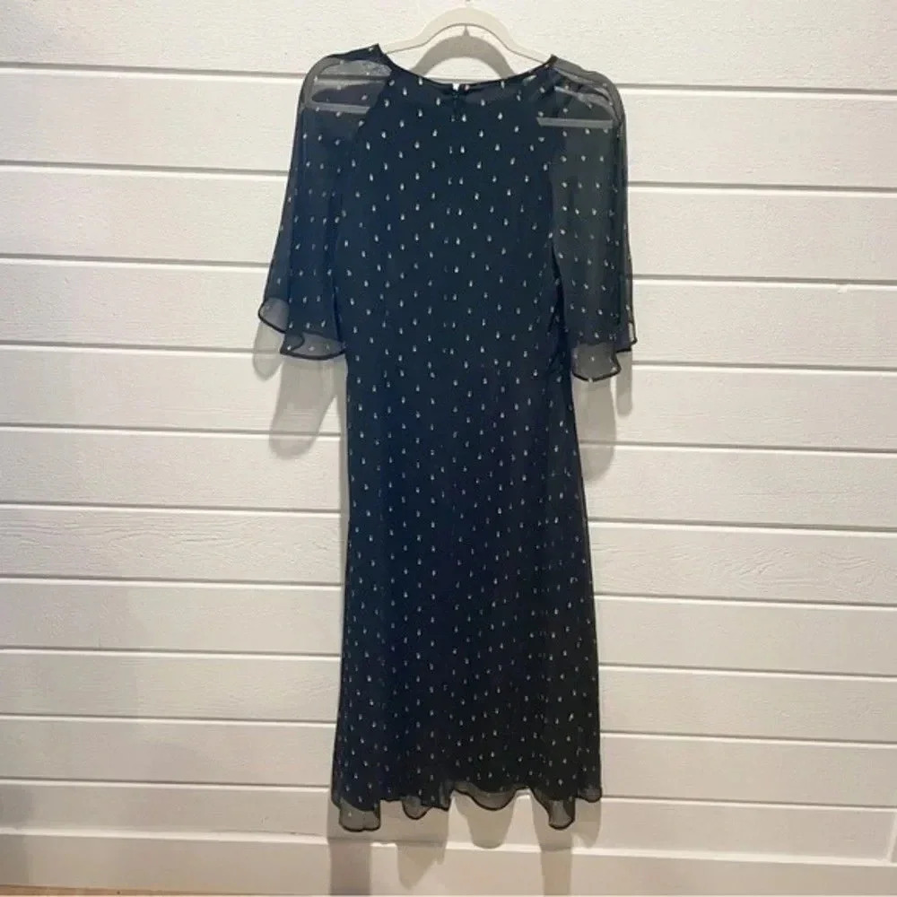 NWT Ann Taylor Black Chiffon A-line Dress with Gold Accents Size 8 - Picture 2 of 3